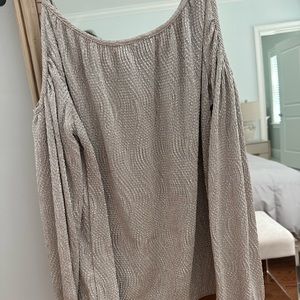 Boston Proper cold shoulder gold top.